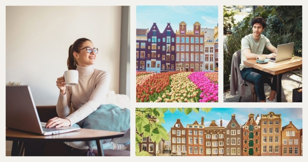 young man and woman working from  Amsterdam