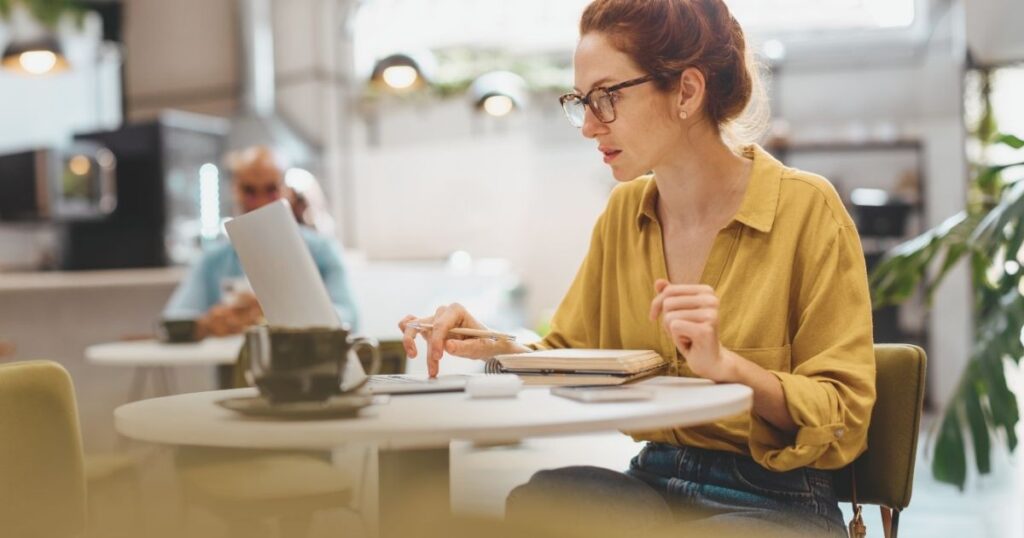 woman working remotely in London