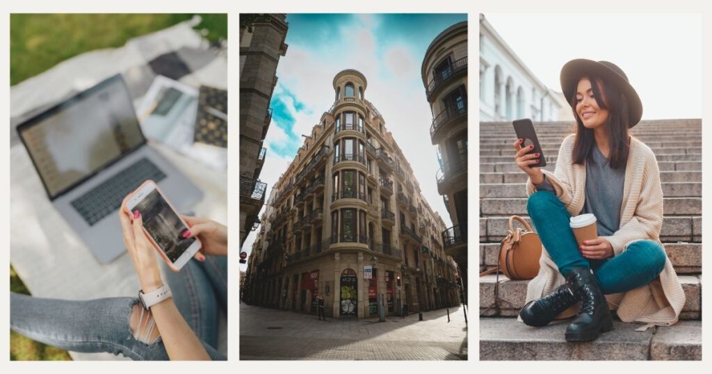 young woman using internet in her cellphone in Barcelona