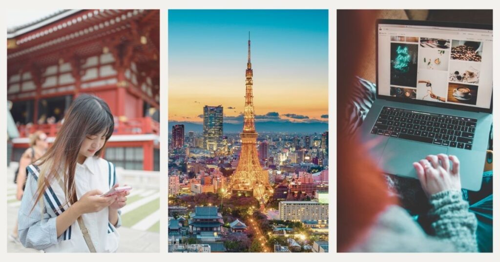 asian woman navigating on the internet in Japan