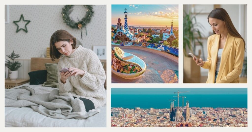 young woman using internet in Barcelona