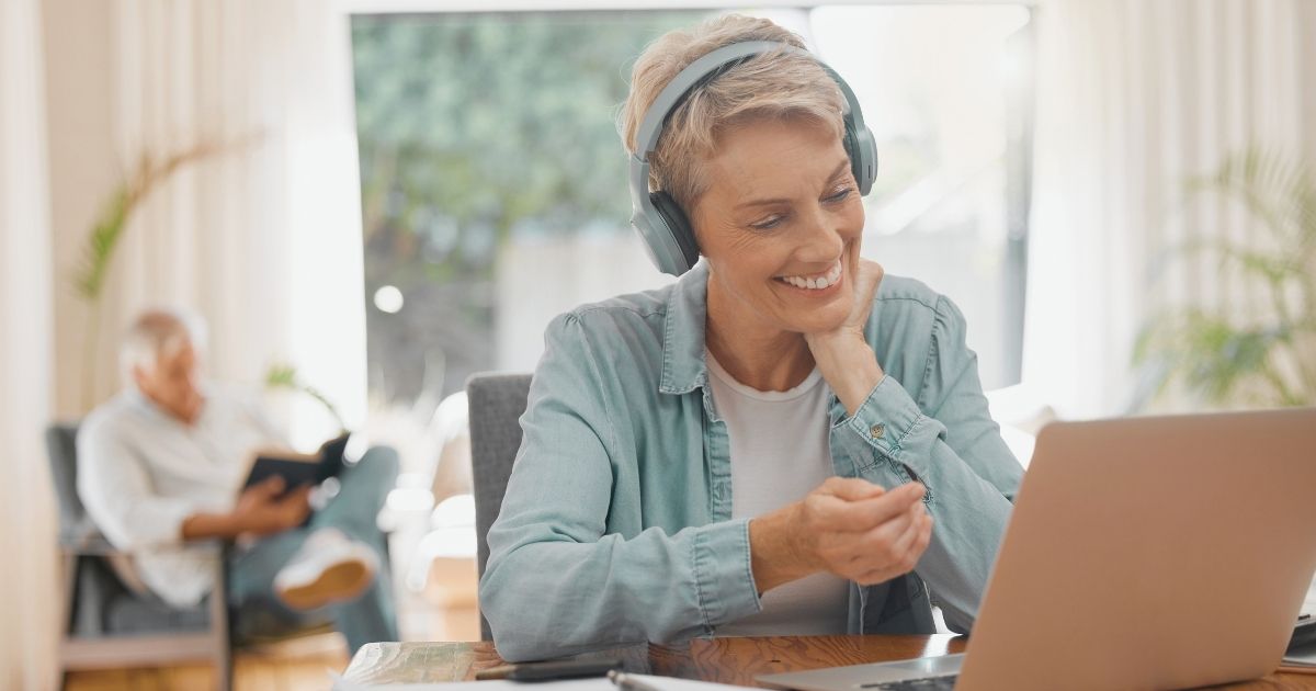smiling woman using internet in Switzerland