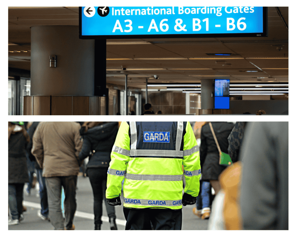 letrero-aeropuerto-oficial-policia-requisitos-viajar-chile-irlanda