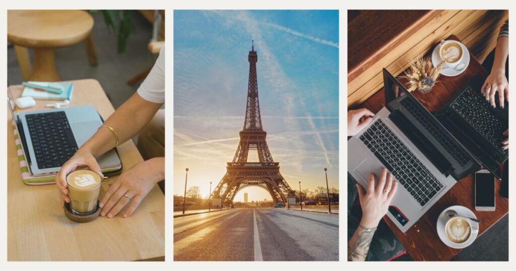 woman working remotely with internet in Paris