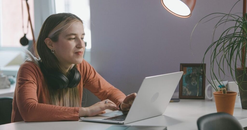 young woman working from a workspace in Bali