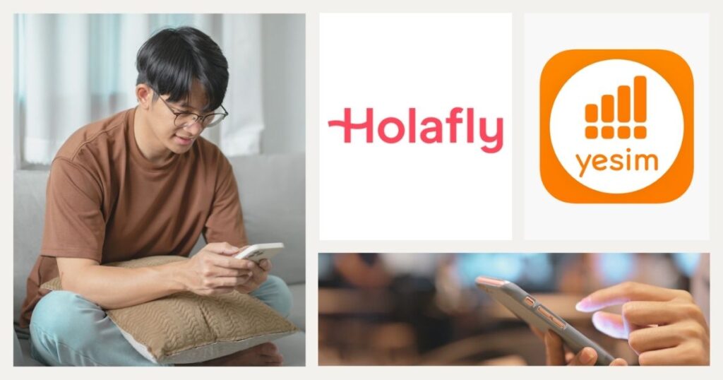 hombre joven navegando en internet con Holafly