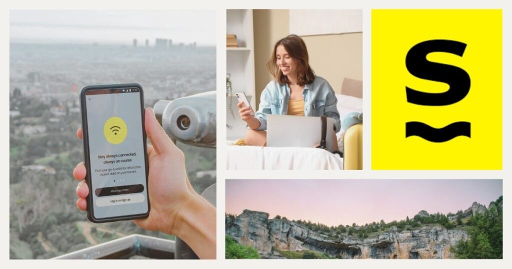 mujer viajera navegando en internet con Saily esim
