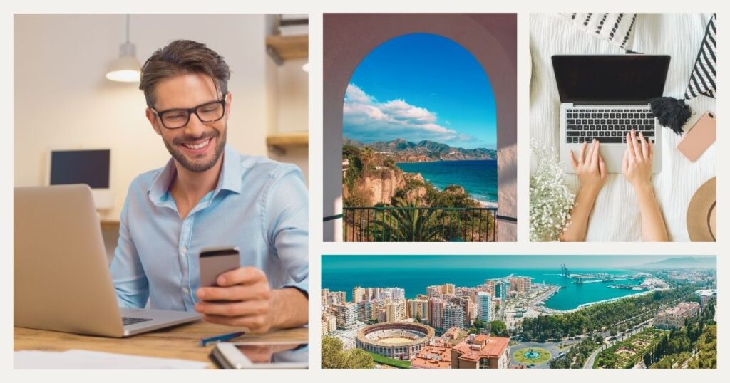smiling man working with the internet in Malaga