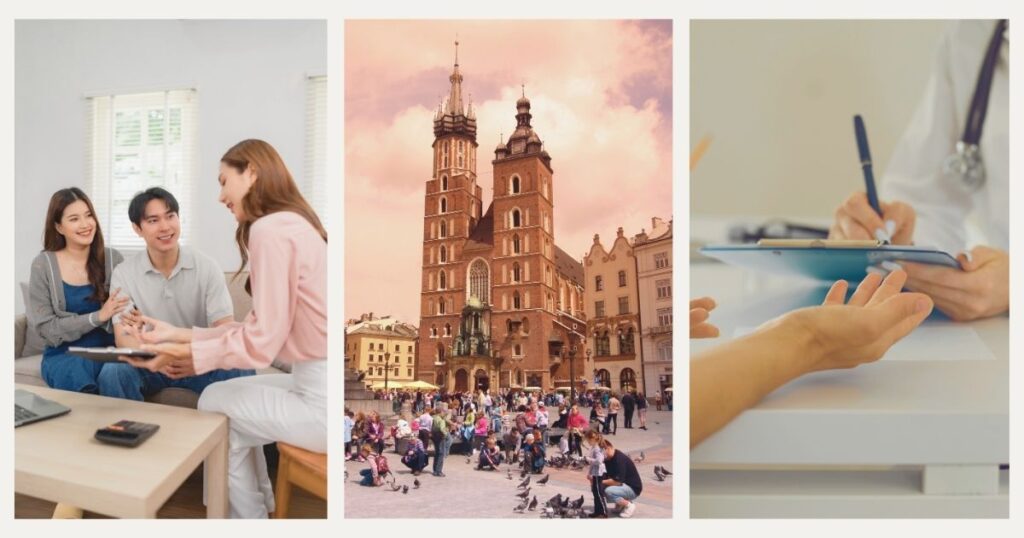 pareja usando el seguro viaje en Polonia