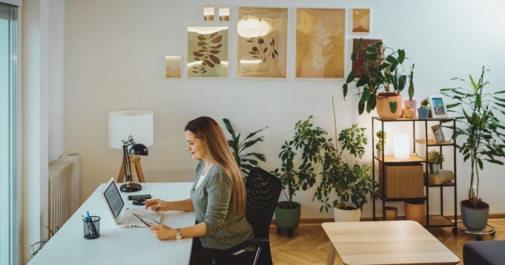 woman working remotely from a workspace in Madrid