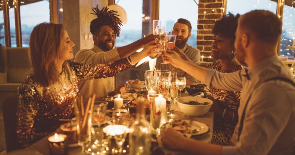 people having dinner together in Barcelona at night