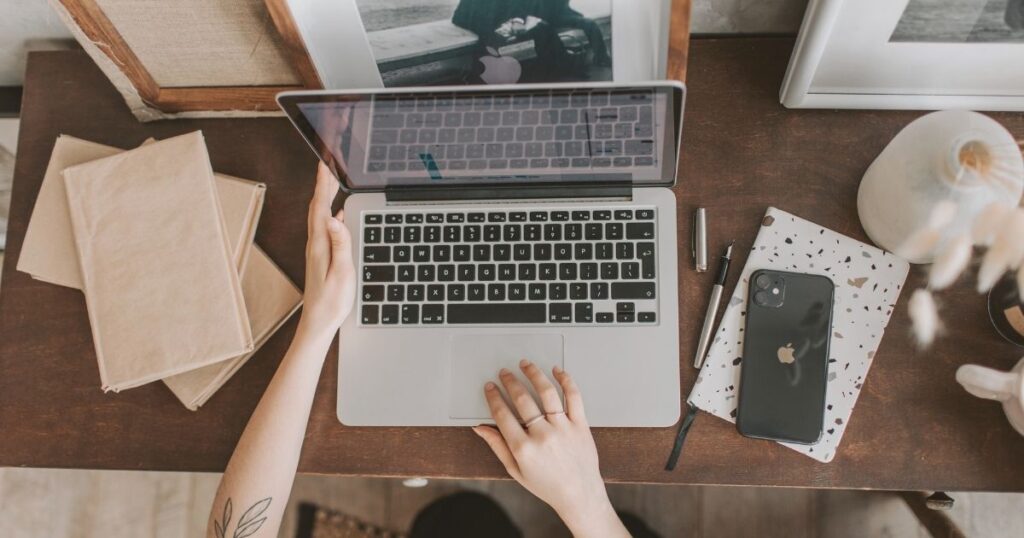 woman working from a top town near Barcelona