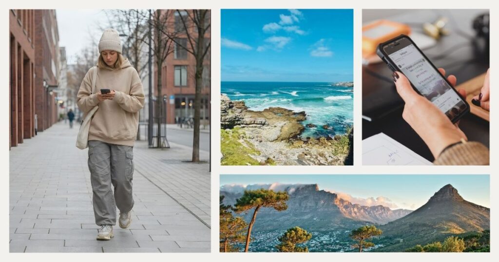 mujer joven navegando en internet con esim en Sudafrica