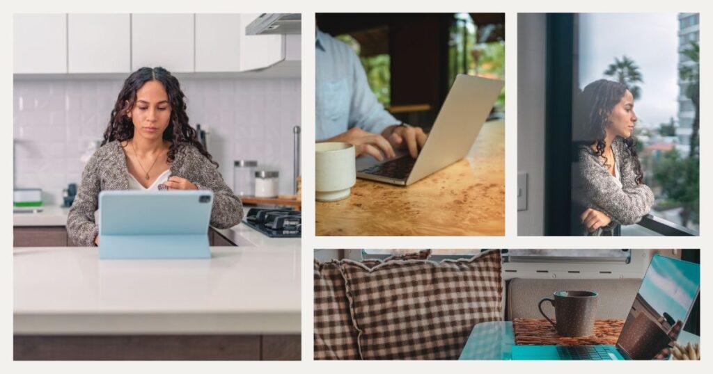 mujer nomada digital trabajando remoto