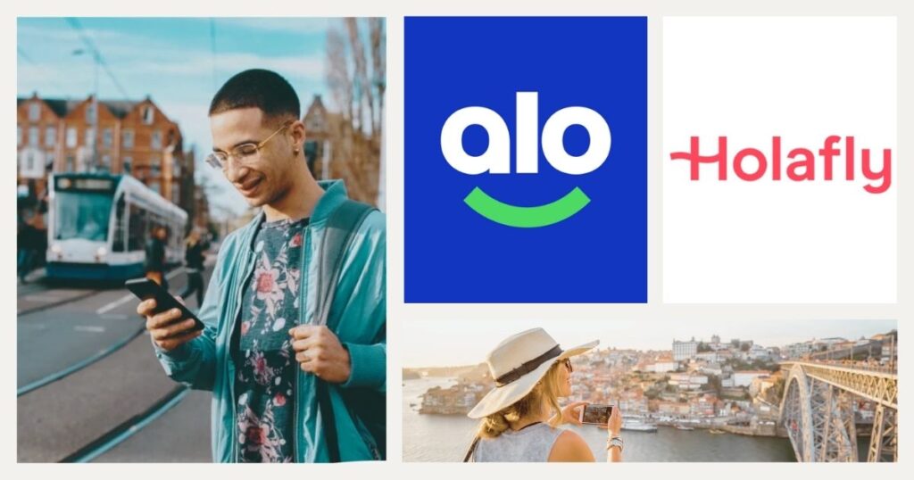 hombre sonriente navegando en internet con una esim