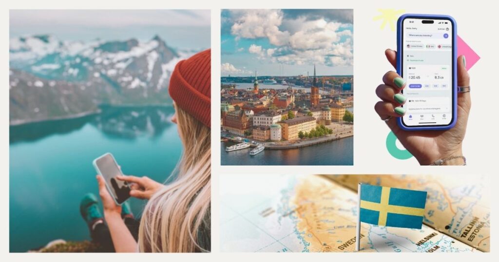 woman using esim in her phone in Sweden