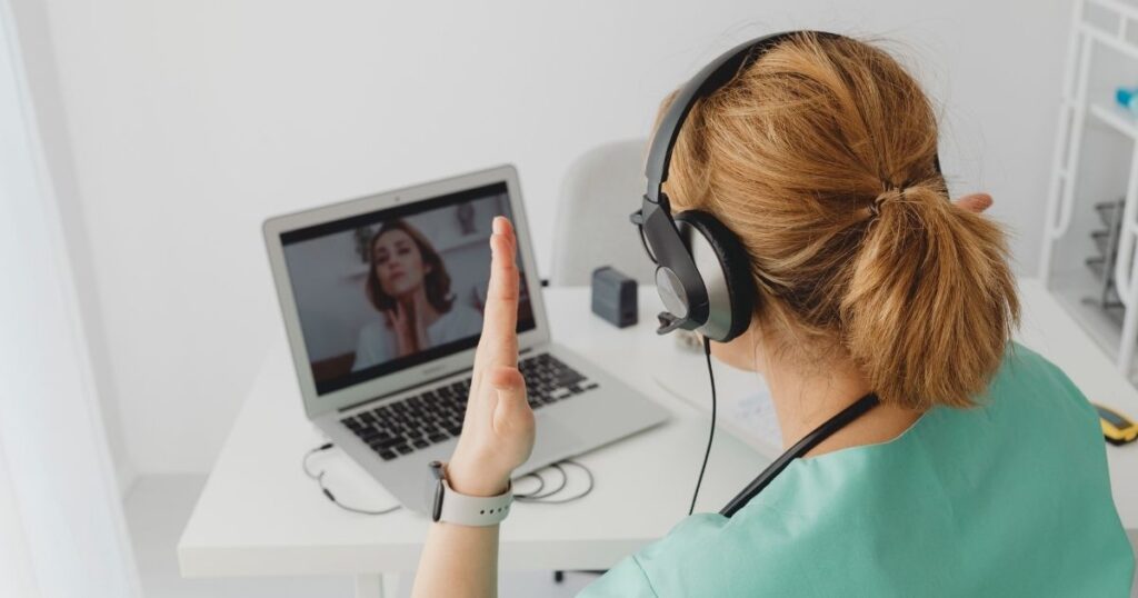 Finland doctor in an online appointment