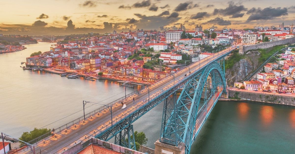 beautiful view of bridge in Porto city, Portugal
