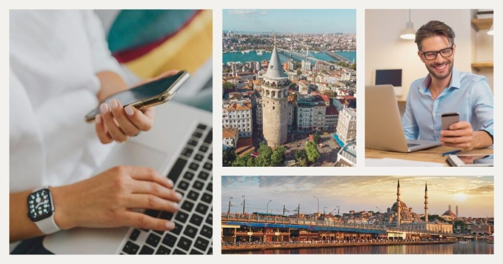 smiling man working with internet in Istanbul