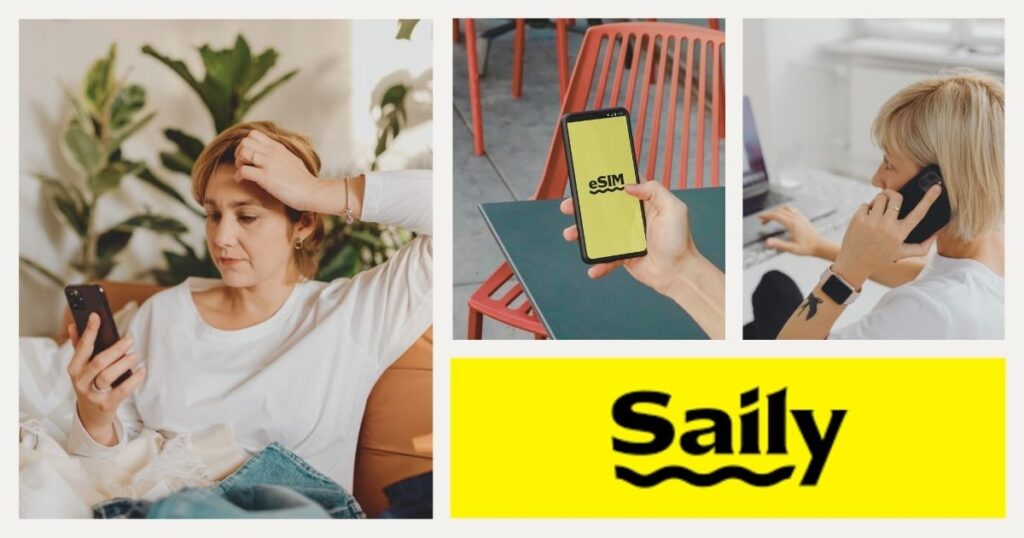 woman using Saily esim in her cellphone