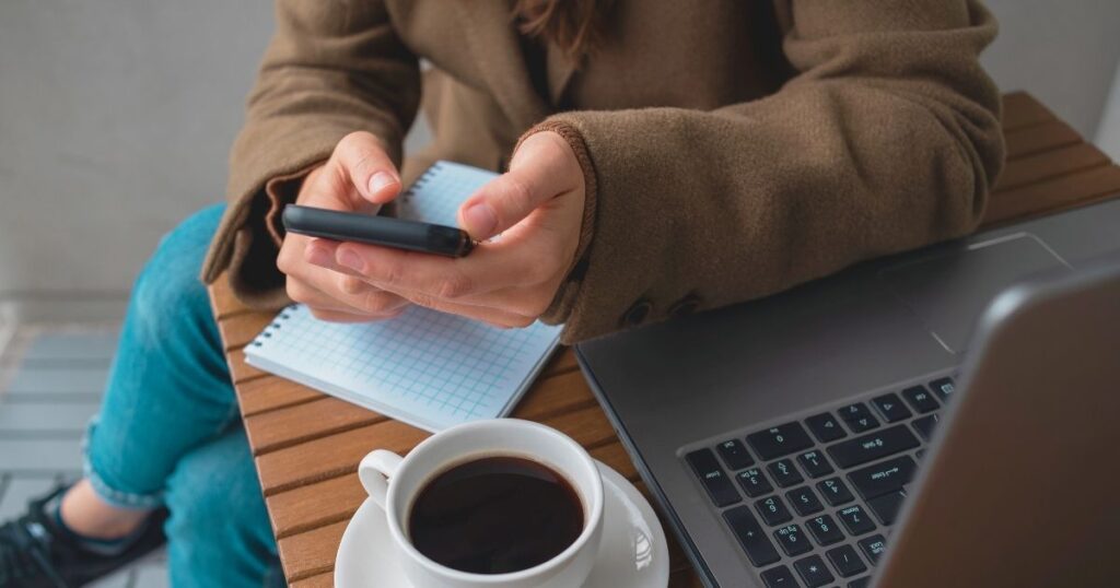 person navigating on internet with an esim