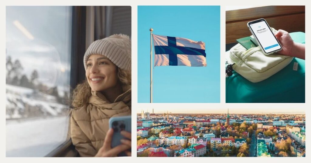 mujer sonriente usando esim en Finlandia