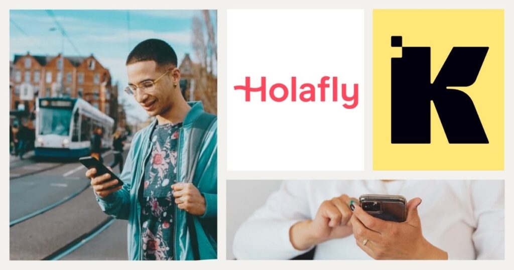 young man using esim in his cellphone