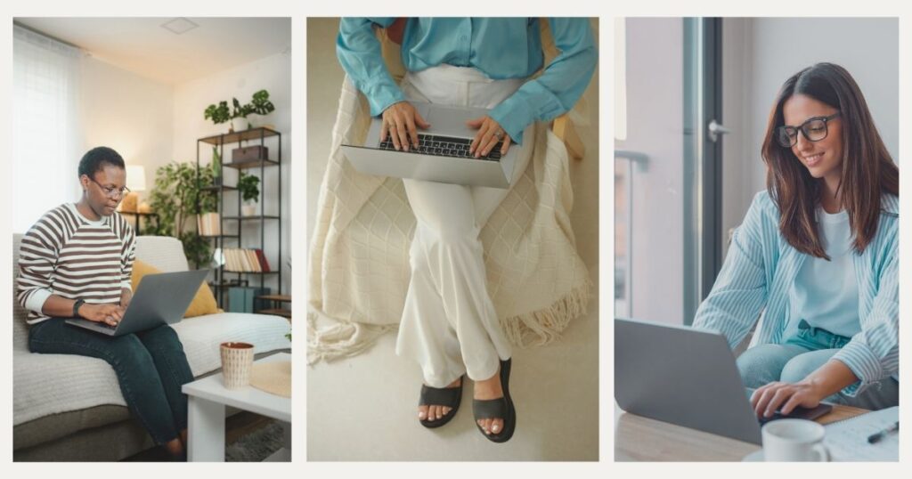 mujeres trabajando remoto con sus laptops