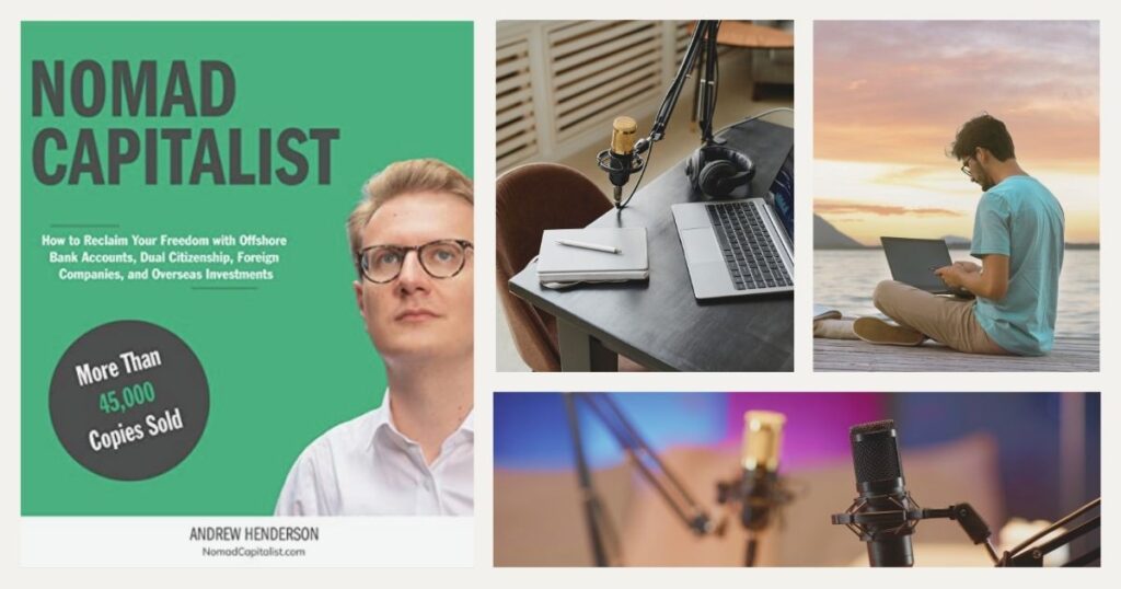 hombre escuchando podcast de Nomad Capitalist mientras trabaja remoto