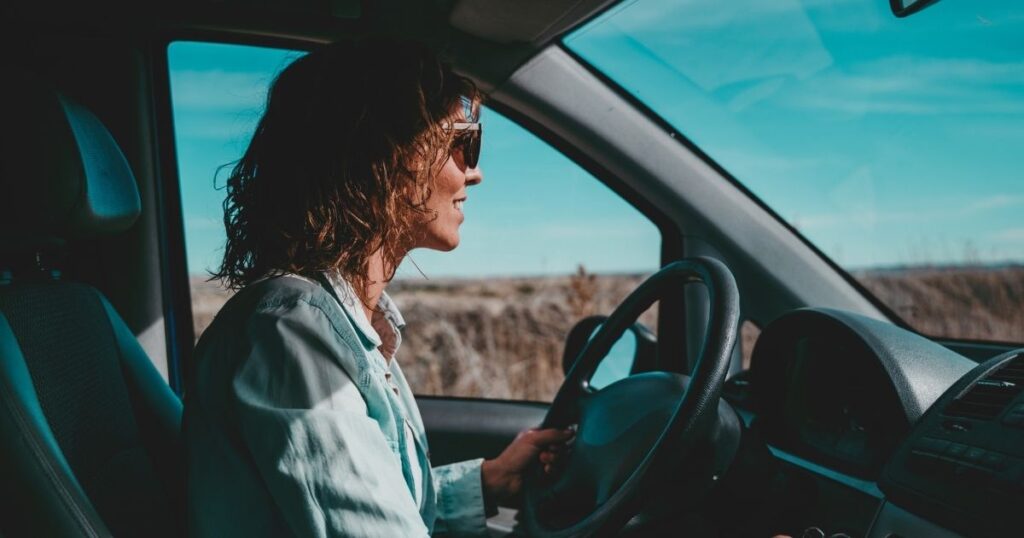 woman driving a renting car in South Africa