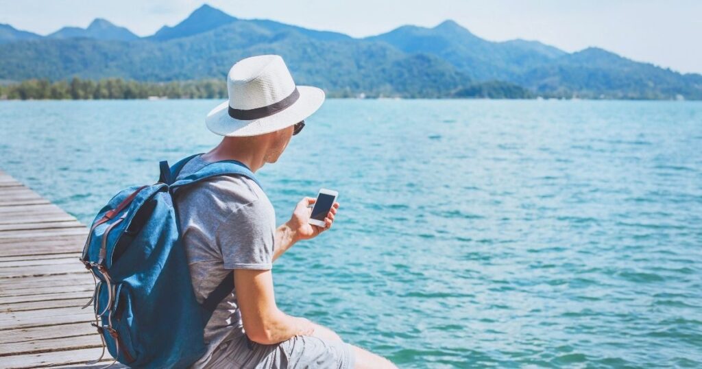 traveler man using esim 