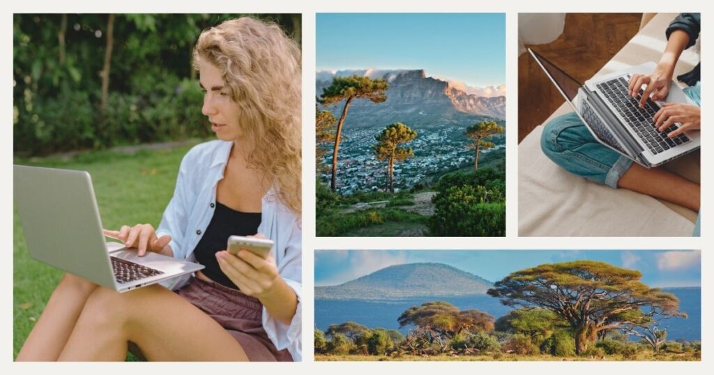 digital nomad woman navigating on internet in South Africa