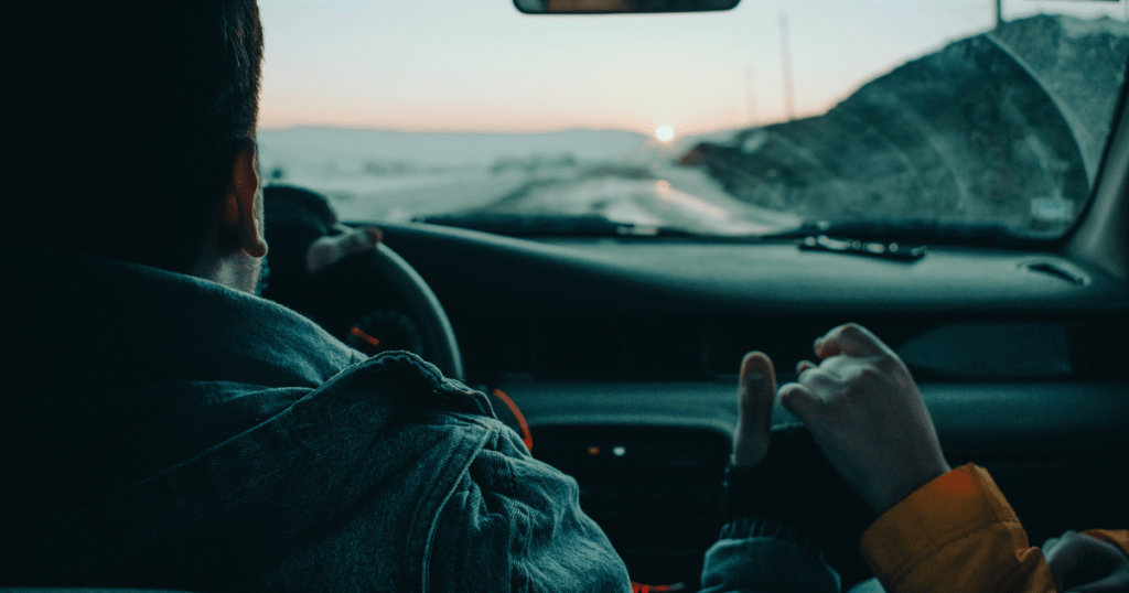 Couple driving in Spain